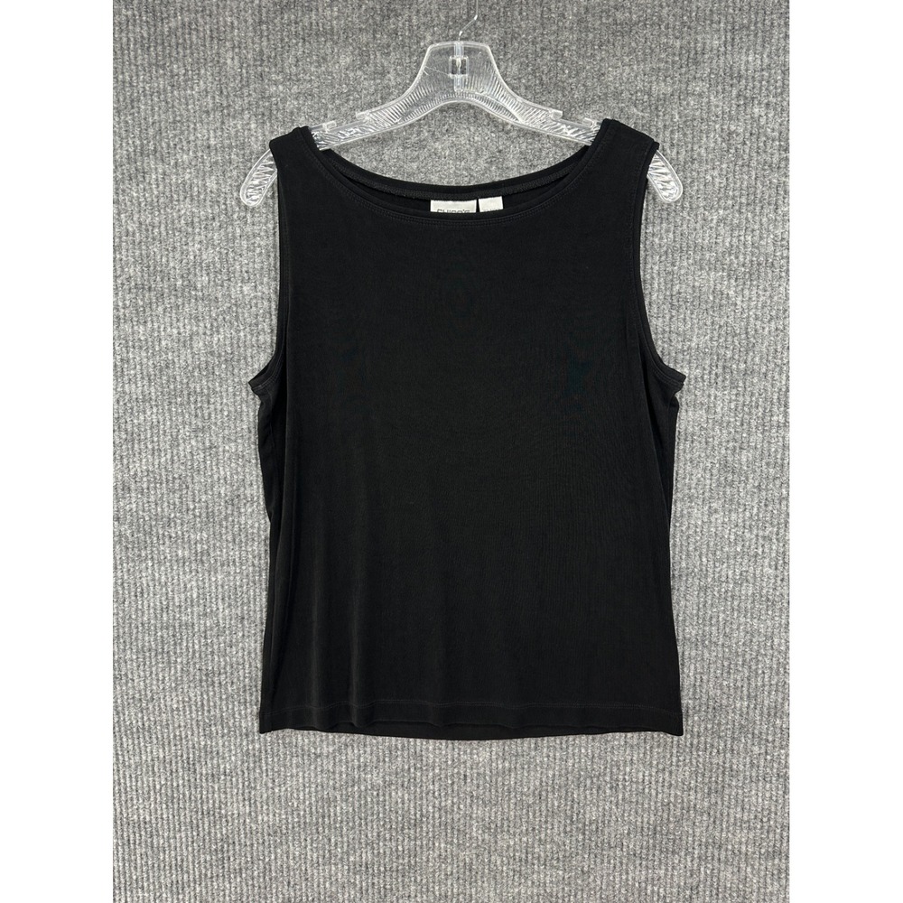 Chico's Travelers Tank Top Womens 2 Black Excellent Sleeveless Scoop Neck Ribbed
